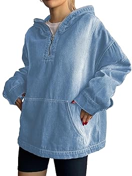 Amazon.com: Aomice Women's Half Zip Denim Hoodie Pullover
